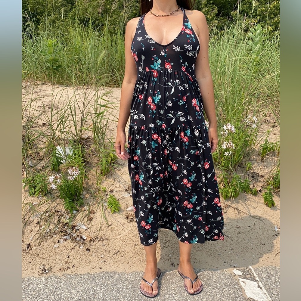 Poof! New York black floral maxi dress